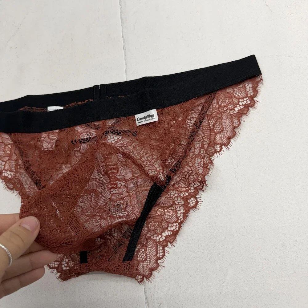Candyman Jockstrap Mens Small Red Lace Floral Sheer Stretch Underwear 39653